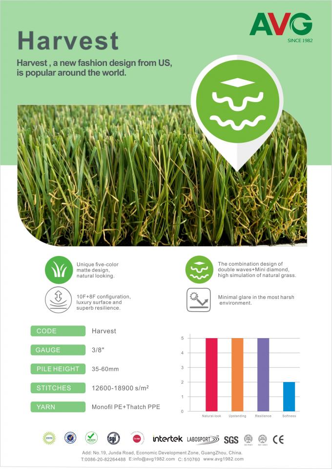 Gebogenes Draht-Hausgarten-künstliches Gras 60mm für Greenfield-Rasen 0