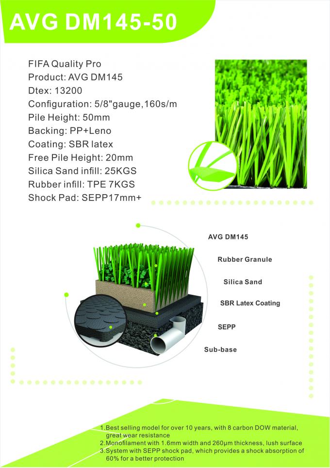 Künstlicher Gras-Fußball-Rasen bedecken künstlichen künstlichen Rasen-Gras-Teppich im Freien 50mm mit Gras 0