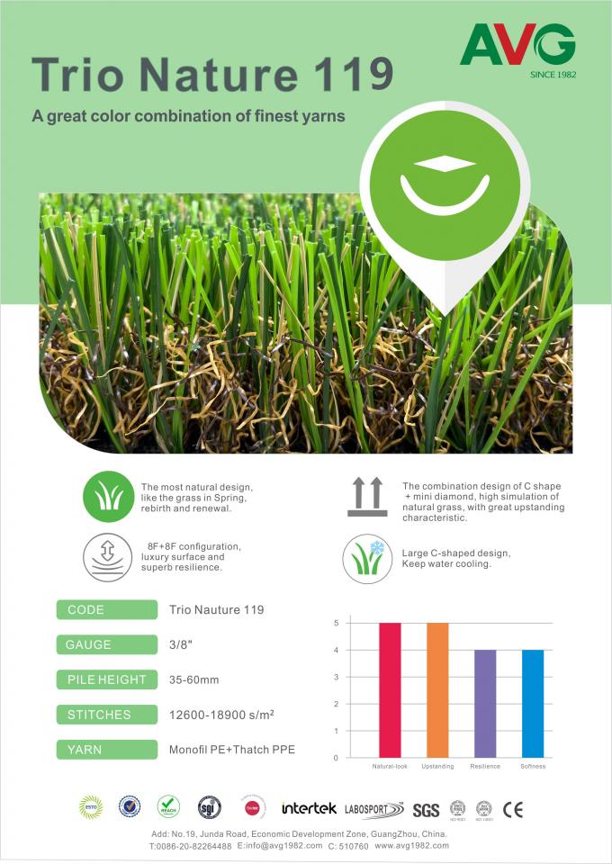 Gute Höhen-künstliches Rasen-Gras der Steifheits-45mm für die Landschaftsgestaltung des Gartens 0